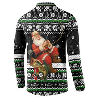 Santa Claus Fishing Christmas Button Sweatshirt Xmas Holiday Patterns - Wonder Print Shop