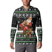 Santa Claus Fishing Christmas Button Sweatshirt Xmas Holiday Patterns - Wonder Print Shop