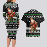 Santa Claus Fishing Christmas Couples Matching Long Sleeve Bodycon Dress and Hawaiian Shirt Xmas Holiday Patterns - Wonder Print Shop