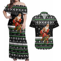 Santa Claus Fishing Christmas Couples Matching Off Shoulder Maxi Dress and Hawaiian Shirt Xmas Holiday Patterns - Wonder Print Shop