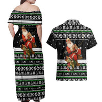Santa Claus Fishing Christmas Couples Matching Off Shoulder Maxi Dress and Hawaiian Shirt Xmas Holiday Patterns - Wonder Print Shop