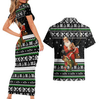 Santa Claus Fishing Christmas Couples Matching Short Sleeve Bodycon Dress and Hawaiian Shirt Xmas Holiday Patterns - Wonder Print Shop