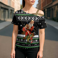 Santa Claus Fishing Christmas Cross Shoulder Shirt Xmas Holiday Patterns - Wonder Print Shop