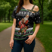 Santa Claus Fishing Christmas Cross Shoulder Shirt Xmas Holiday Patterns - Wonder Print Shop