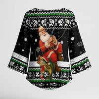 Santa Claus Fishing Christmas Kimono Sleeve Blouse Xmas Holiday Patterns - Wonder Print Shop