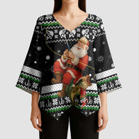 Santa Claus Fishing Christmas Kimono Sleeve Blouse Xmas Holiday Patterns - Wonder Print Shop