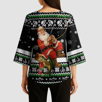 Santa Claus Fishing Christmas Kimono Sleeve Blouse Xmas Holiday Patterns - Wonder Print Shop