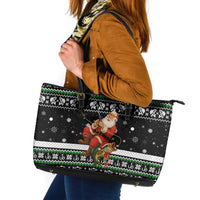 Santa Claus Fishing Christmas Leather Tote Bag Xmas Holiday Patterns - Wonder Print Shop