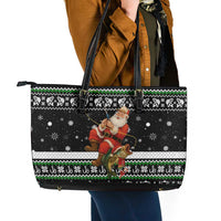 Santa Claus Fishing Christmas Leather Tote Bag Xmas Holiday Patterns - Wonder Print Shop