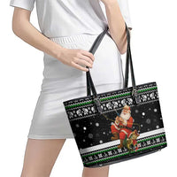 Santa Claus Fishing Christmas Leather Tote Bag Xmas Holiday Patterns - Wonder Print Shop