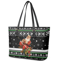 Santa Claus Fishing Christmas Leather Tote Bag Xmas Holiday Patterns - Wonder Print Shop