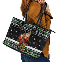 Santa Claus Fishing Christmas Leather Tote Bag Xmas Holiday Patterns - Wonder Print Shop