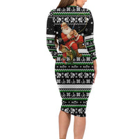 Santa Claus Fishing Christmas Long Sleeve Bodycon Dress Xmas Holiday Patterns - Wonder Print Shop
