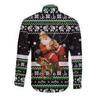 Santa Claus Fishing Christmas Long Sleeve Button Shirt Xmas Holiday Patterns - Wonder Print Shop