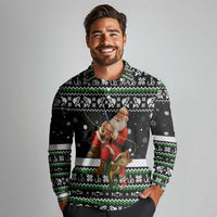 Santa Claus Fishing Christmas Long Sleeve Polo Shirt Xmas Holiday Patterns - Wonder Print Shop