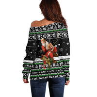 Santa Claus Fishing Christmas Off Shoulder Sweater Xmas Holiday Patterns - Wonder Print Shop