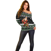 Santa Claus Fishing Christmas Off Shoulder Sweater Xmas Holiday Patterns - Wonder Print Shop