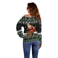 Santa Claus Fishing Christmas Off Shoulder Sweater Xmas Holiday Patterns - Wonder Print Shop