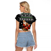 Santa Claus Fishing Christmas Raglan Cropped T Shirt Xmas Holiday Patterns - Wonder Print Shop
