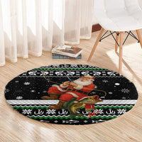 Santa Claus Fishing Christmas Round Carpet Xmas Holiday Patterns - Wonder Print Shop