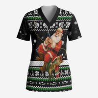 Santa Claus Fishing Christmas Scrub Top Xmas Holiday Patterns - Wonder Print Shop