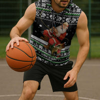 Santa Claus Fishing Christmas Sleeveless Hoodie Xmas Holiday Patterns - Wonder Print Shop