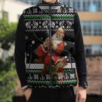 Santa Claus Fishing Christmas Sleeveless Puffer Jacket Xmas Holiday Patterns - Wonder Print Shop