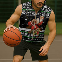 Santa Claus Fishing Christmas Sleeveless Zip Hoodie Xmas Holiday Patterns - Wonder Print Shop