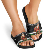 Santa Claus Fishing Christmas Slide Sandals Xmas Holiday Patterns - Wonder Print Shop