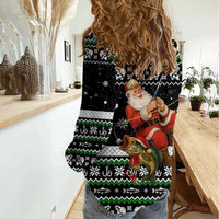 Santa Claus Fishing Christmas Women Casual Shirt Xmas Holiday Patterns - Wonder Print Shop