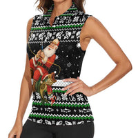 Santa Claus Fishing Christmas Women Sleeveless Polo Shirt Xmas Holiday Patterns - Wonder Print Shop