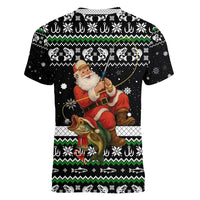 Santa Claus Fishing Christmas Women V-Neck T-Shirt Xmas Holiday Patterns - Wonder Print Shop