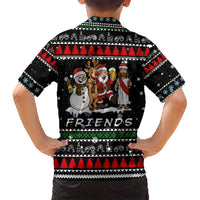 Santa Claus Jesus Friend of Christmas Family Matching Short Sleeve Bodycon Dress and Hawaiian Shirt Xmas Holiday Patterns - Wonder Print Shop