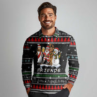 Santa Claus Jesus Friend of Christmas Long Sleeve Polo Shirt Xmas Holiday Patterns - Wonder Print Shop