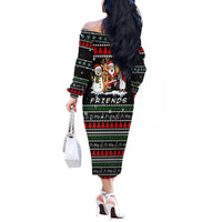 Santa Claus Jesus Friend of Christmas Off The Shoulder Long Sleeve Dress Xmas Holiday Patterns - Wonder Print Shop