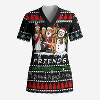 Santa Claus Jesus Friend of Christmas Scrub Top Xmas Holiday Patterns - Wonder Print Shop