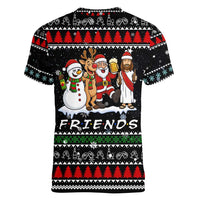 Santa Claus Jesus Friend of Christmas Women V-Neck T-Shirt Xmas Holiday Patterns - Wonder Print Shop