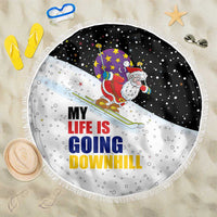 Santa Claus Ski My Life Is Going Downhill Christmas Beach Blanket Xmas Holiday Patterns - Wonder Print Shop