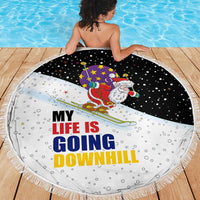 Santa Claus Ski My Life Is Going Downhill Christmas Beach Blanket Xmas Holiday Patterns - Wonder Print Shop