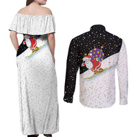Santa Claus Ski My Life Is Going Downhill Christmas Couples Matching Off Shoulder Maxi Dress and Long Sleeve Button Shirt Xmas Holiday Patterns - Wonder Print Shop