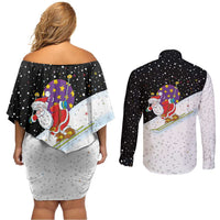 Santa Claus Ski My Life Is Going Downhill Christmas Couples Matching Off Shoulder Short Dress and Long Sleeve Button Shirt Xmas Holiday Patterns - Wonder Print Shop