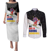 Santa Claus Ski My Life Is Going Downhill Christmas Couples Matching Puletasi and Long Sleeve Button Shirt Xmas Holiday Patterns - Wonder Print Shop