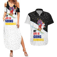 Santa Claus Ski My Life Is Going Downhill Christmas Couples Matching Summer Maxi Dress and Hawaiian Shirt Xmas Holiday Patterns - Wonder Print Shop