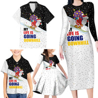 Santa Claus Ski My Life Is Going Downhill Christmas Family Matching Long Sleeve Bodycon Dress and Hawaiian Shirt Xmas Holiday Patterns - Wonder Print Shop
