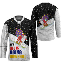Santa Claus Ski My Life Is Going Downhill Christmas Hockey Jersey Xmas Holiday Patterns - Wonder Print Shop