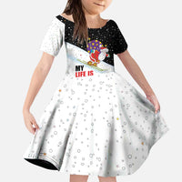 Santa Claus Ski My Life Is Going Downhill Christmas Kid Short Sleeve Dress Xmas Holiday Patterns - Wonder Print Shop