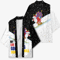Santa Claus Ski My Life Is Going Downhill Christmas Kimono Xmas Holiday Patterns - Wonder Print Shop
