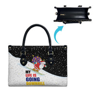 Santa Claus Ski My Life Is Going Downhill Christmas Leather Bag Xmas Holiday Patterns - Wonder Print Shop