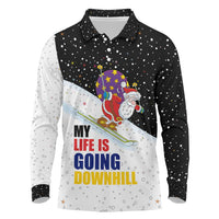Santa Claus Ski My Life Is Going Downhill Christmas Long Sleeve Polo Shirt Xmas Holiday Patterns - Wonder Print Shop