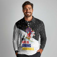 Santa Claus Ski My Life Is Going Downhill Christmas Long Sleeve Polo Shirt Xmas Holiday Patterns - Wonder Print Shop